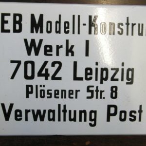 DDR Emailschild,VEB MODELL-KONSTRUKT-LEIPZIG